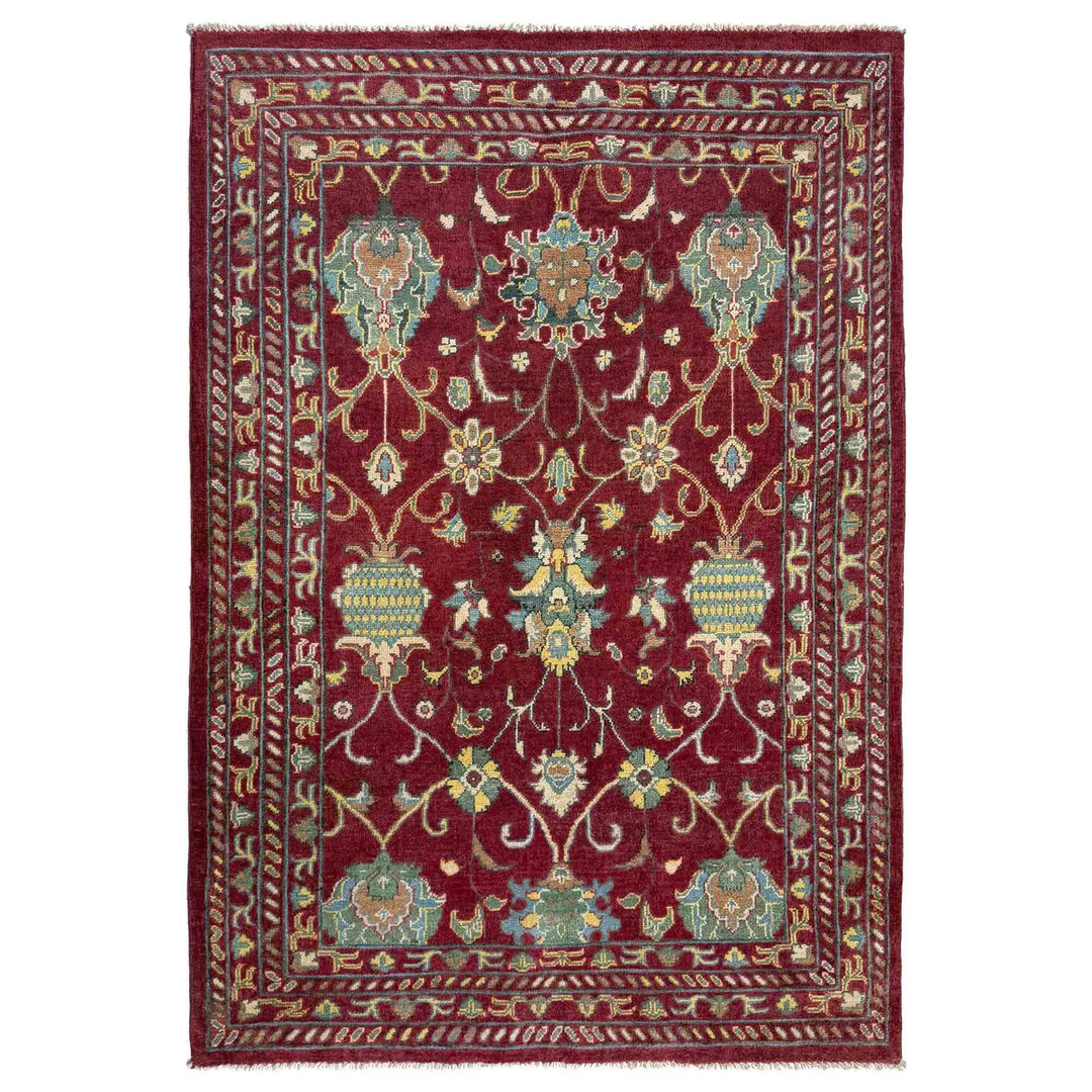 Red Afghan Sultani Rug 4' 1" x 6' 2" Hand-Knotted | No. AL79020