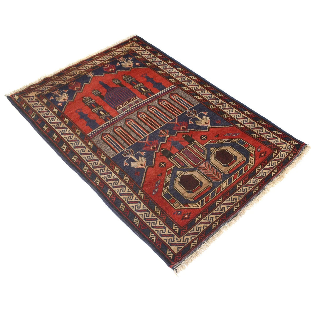 Red Afghan Prayer Rug 2' 8" x 4' 2" Hand-Knotted | No. AL79035