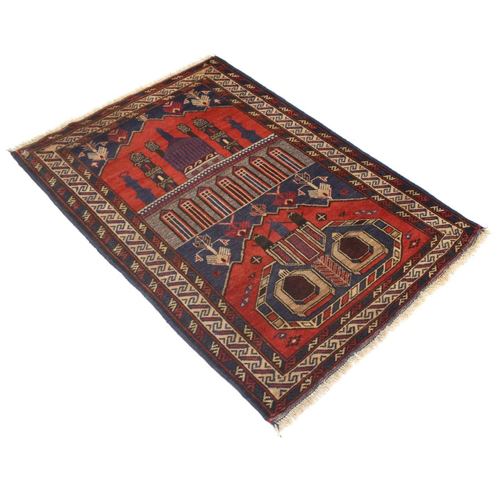 Red Afghan Prayer Rug 2' 8" x 4' 2" Hand-Knotted | No. AL79035