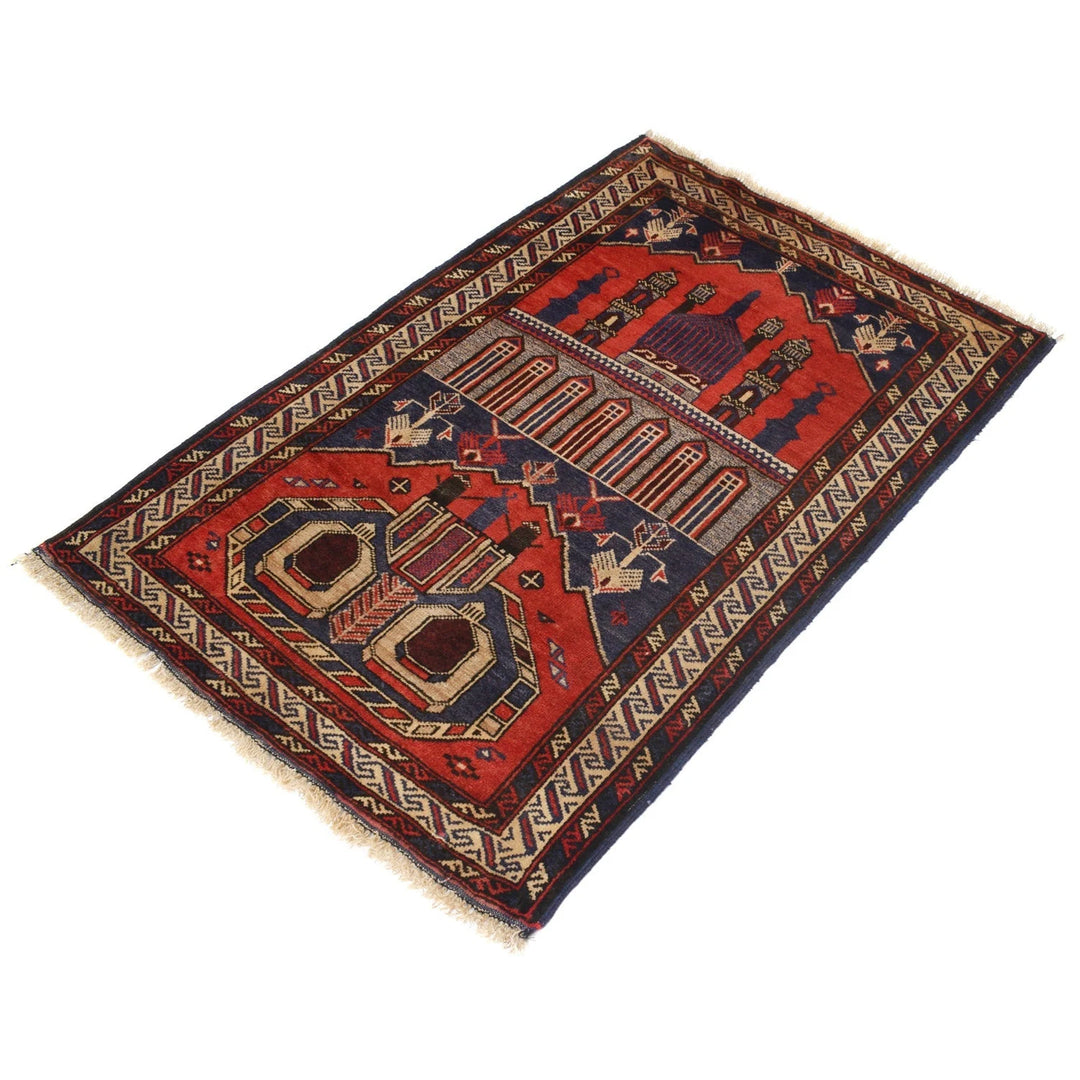 Red Afghan Prayer Rug 2' 8" x 4' 2" Hand-Knotted | No. AL79035