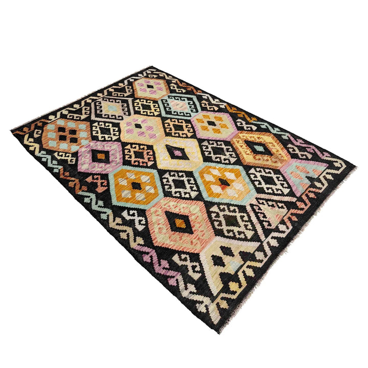 Afghan Vegetable Kilim Rug 4' 1" x 6' 2" Flat-Weave | No. AL791798