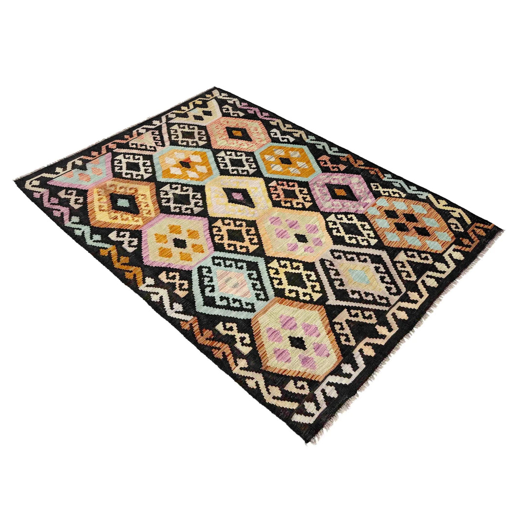Afghan Vegetable Kilim Rug 4' 1" x 6' 2" Flat-Weave | No. AL791798