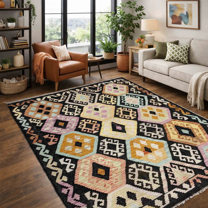 Afghan Vegetable Kilim Rug 4' 1" x 6' 2" Flat-Weave | No. AL791798