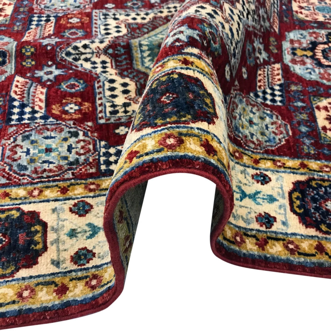 Red Afghan Mamluk Rug 3' 3" x 4' 11" Hand-Knotted | No. AL79298