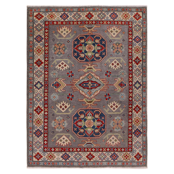 Gray Afghan Kazak Rug 4'11" x 7'1" Hand-Knotted | No. AL79303