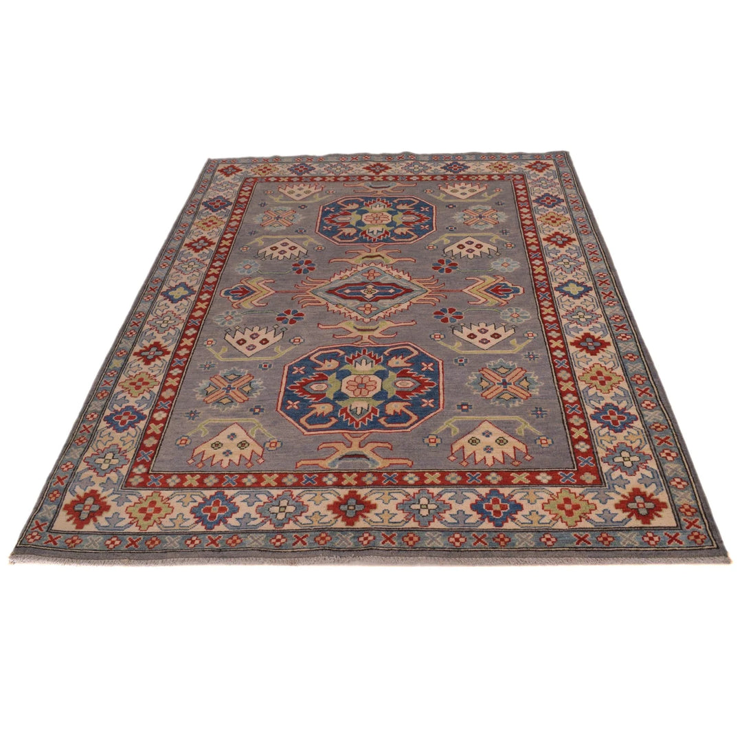 Gray Afghan Kazak Rug 4'11" x 7'1" Hand-Knotted | No. AL79303