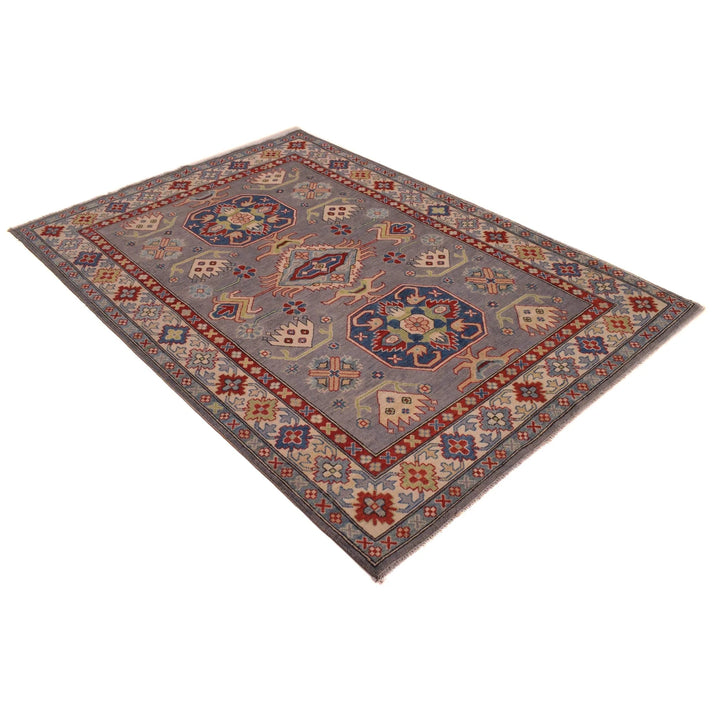 Gray Afghan Kazak Rug 4'11" x 7'1" Hand-Knotted | No. AL79303