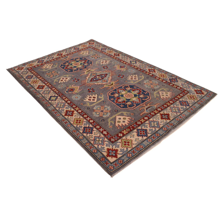 Gray Afghan Kazak Rug 4'11" x 7'1" Hand-Knotted | No. AL79303