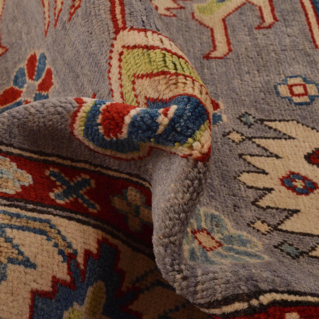 Gray Afghan Kazak Rug 4'11" x 7'1" Hand-Knotted | No. AL79303