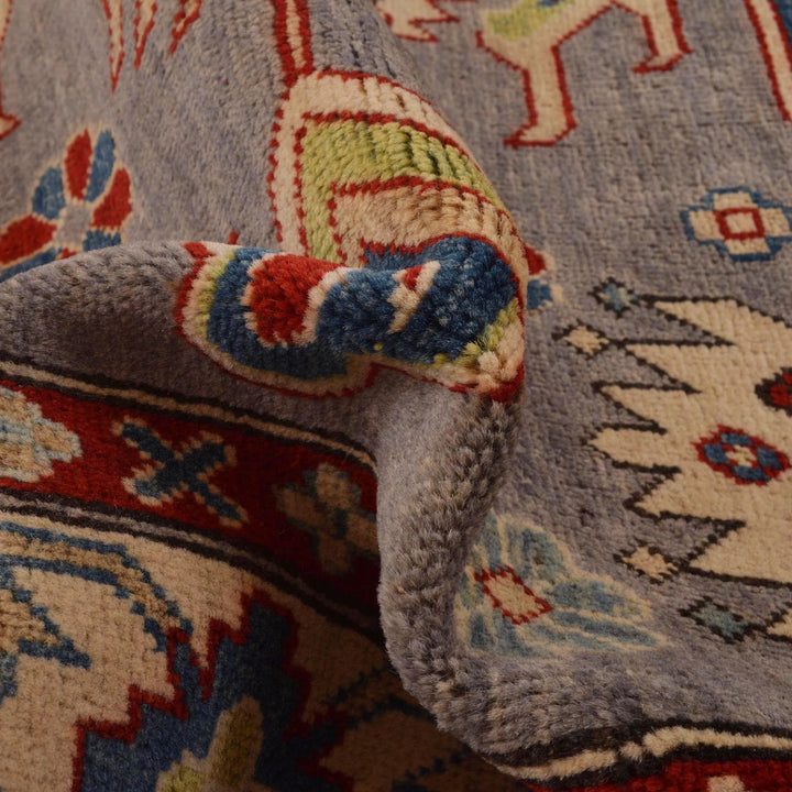 Gray Afghan Kazak Rug 4'11" x 7'1" Hand-Knotted | No. AL79303