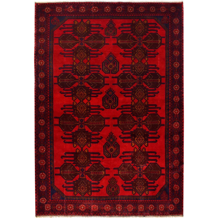 Red Afghan Baluchi Rug 7' 2" x 10' " Hand-Knotted | No. AL79320