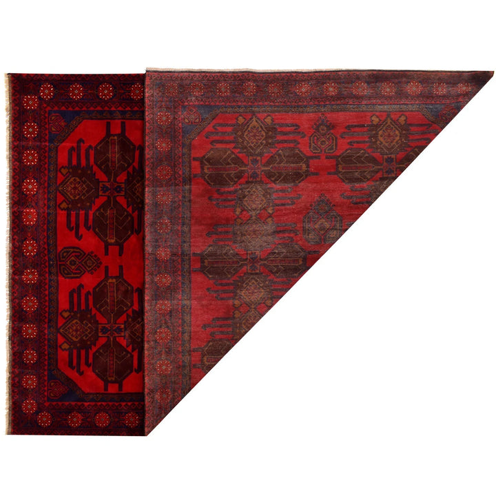 Red Afghan Baluchi Rug 7' 2" x 10' " Hand-Knotted | No. AL79320