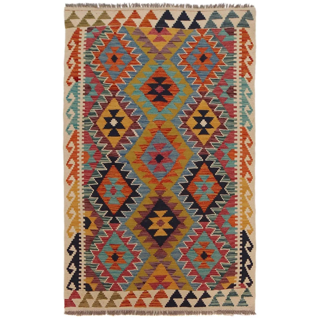 Afghan Vegetable Kilim Rug 3' 3" x 5' 4" Flat-Weave | No. AL79352
