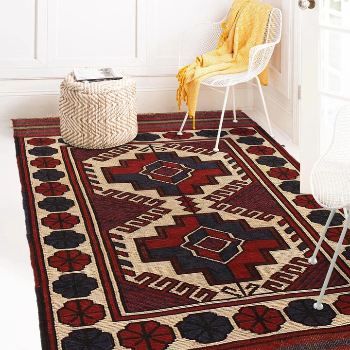 Beige Afghan Kilim Rug 2' 9" x 4' 5" Flat-Weave | No. AL79395