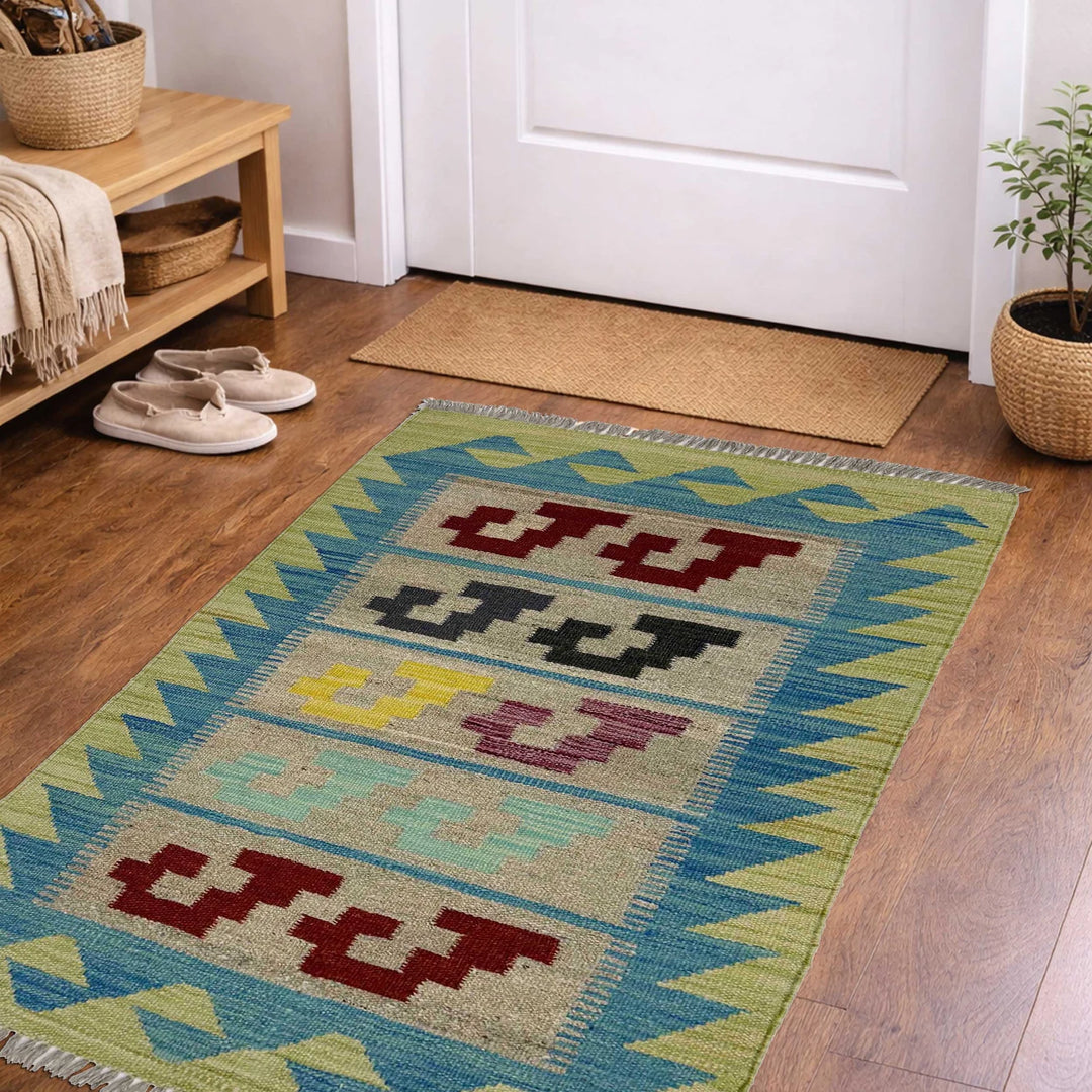 Afghan Vegetable Kilim Rug 2' 0" x 3' 1" Flat-Weave | No. AL794438