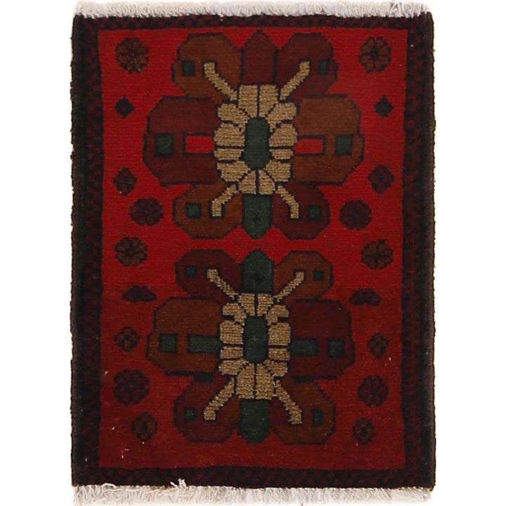 Red Afghan Geometric Rug 1' 6" x 2' 0" Hand-Knotted | No. AL79473