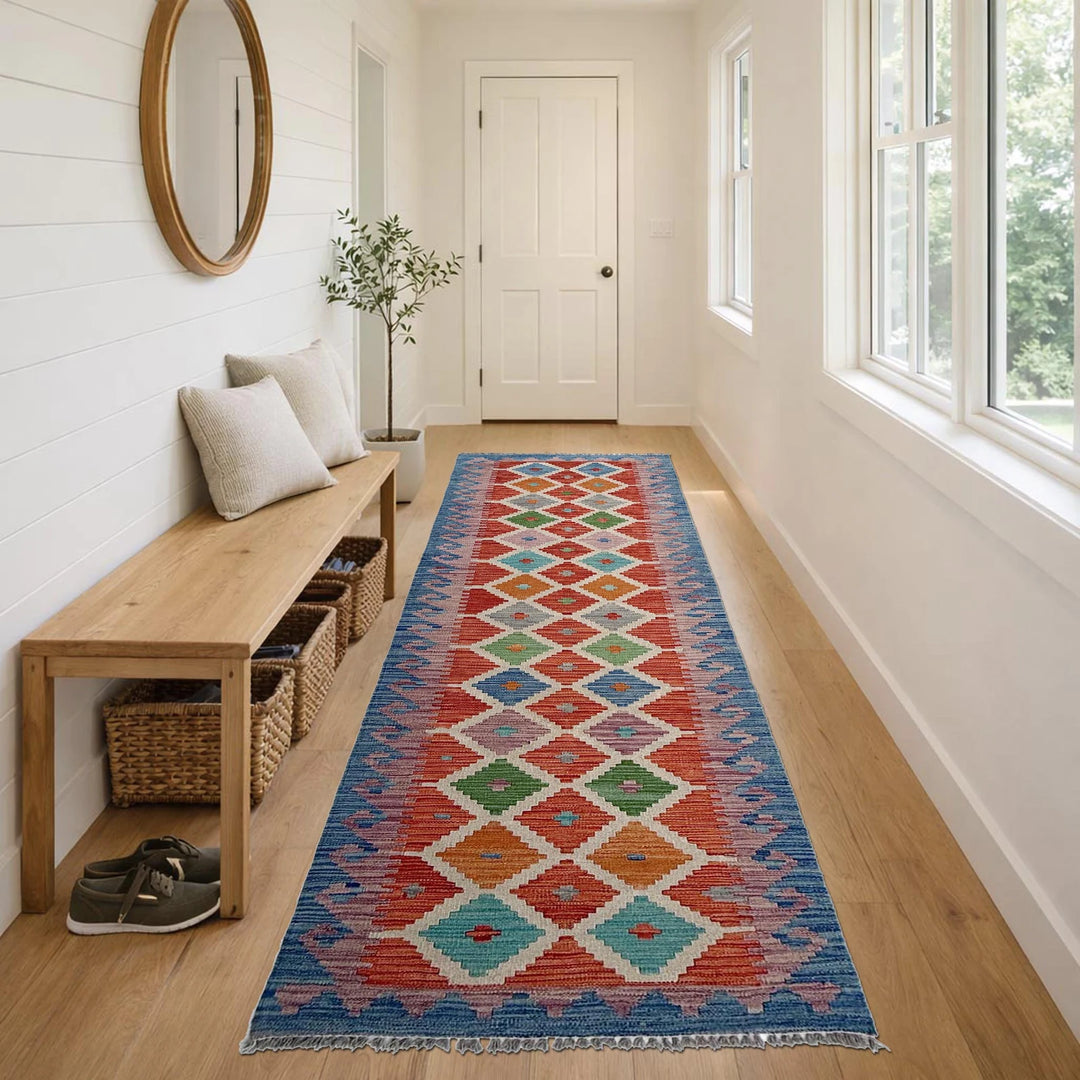 Afghan Vegetable Kilim Rug 2' 6" x 9' 9" Flat-Weave | No. AL795561