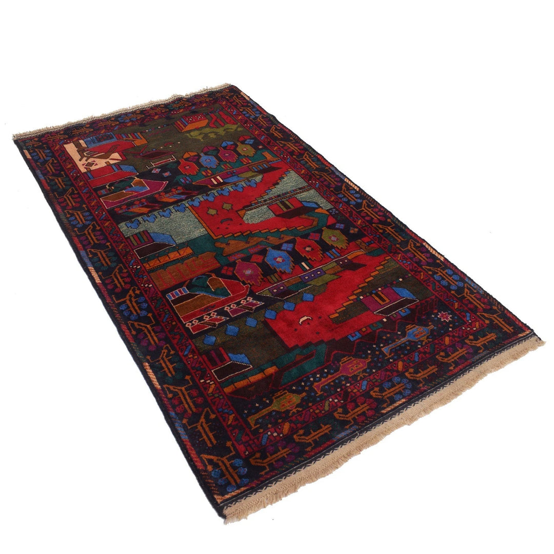 Afghan Pictorial Rug 3' 8" x 6' 4" Hand-Knotted | No. AL79646