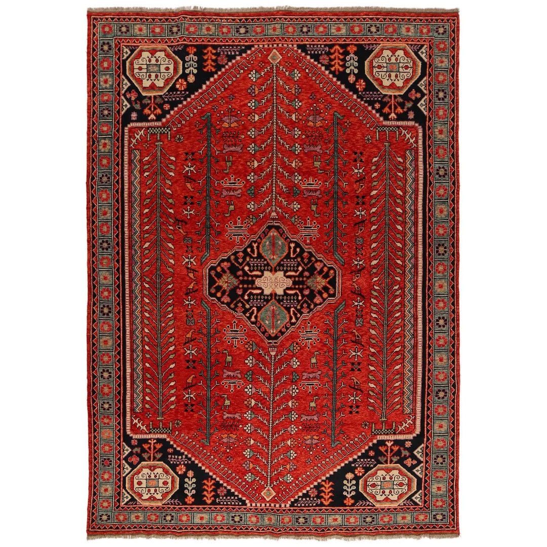 Red Afghan Shirazi Rug 7' 8" x 11' 4" Hand-Knotted | No. AL79659