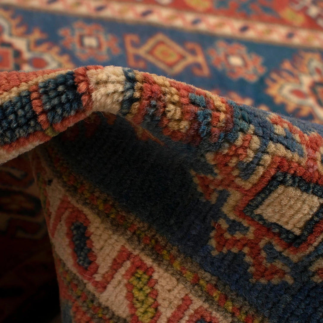 Blue Afghan Kazak Rug 4' 1" x 5' 10" Hand-Knotted | No. AL79681