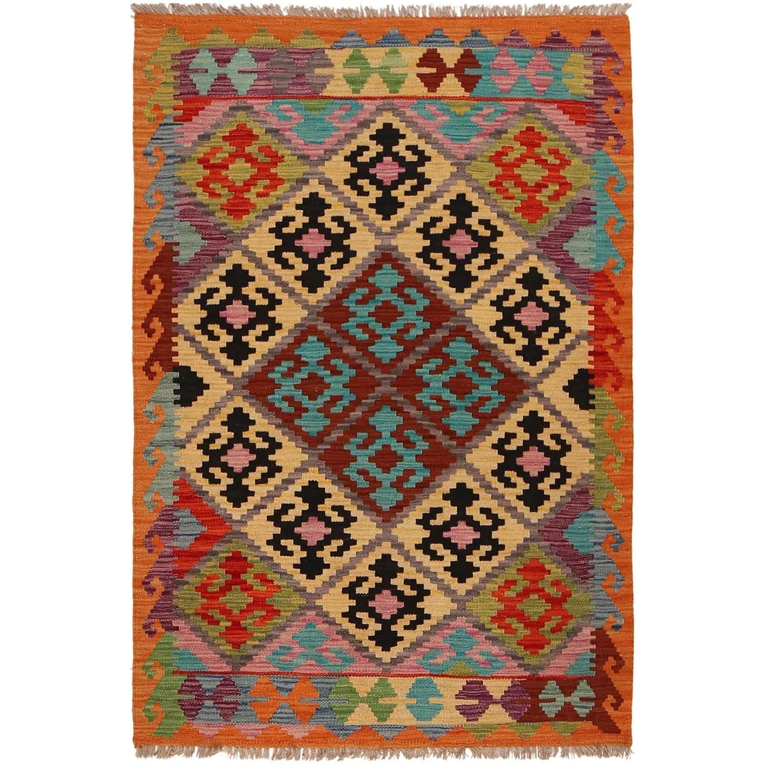 Afghan Vegetable Kilim Rug 3' 4" x 5' 0" Flat-Weave | No. AL79689