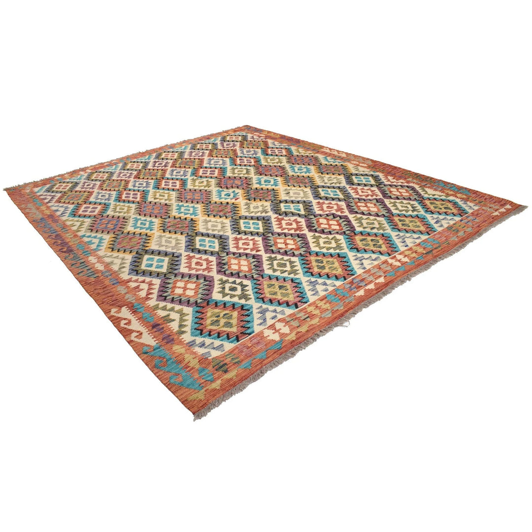 Afghan Vegetable Kilim Rug 8' 7" x 9' 11" Flat-Weave | No. AL79693