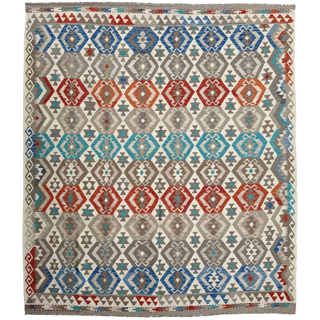 Afghan Vegetable Kilim Rug 8' 2" x 9' 11" Flat-Weave | No. AL79701