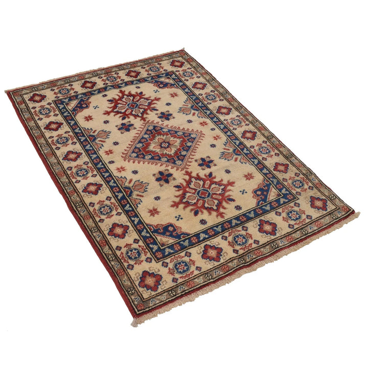 Ivory Afghan Kazak Rug 2'10" x 4'0" Hand-Knotted | No. AL79730
