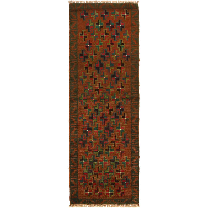Brown Afghan Baluchi Rug 2' 1" x 6' 2" Hand-Knotted | No. AL79761