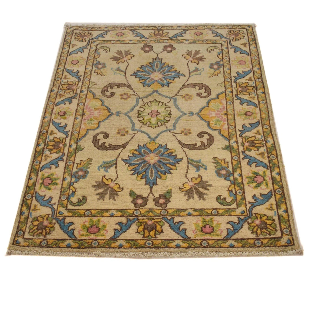 Beige Afghan Kazak Rug 2' 8" x 4' 2" Hand-Knotted | No. AL79780