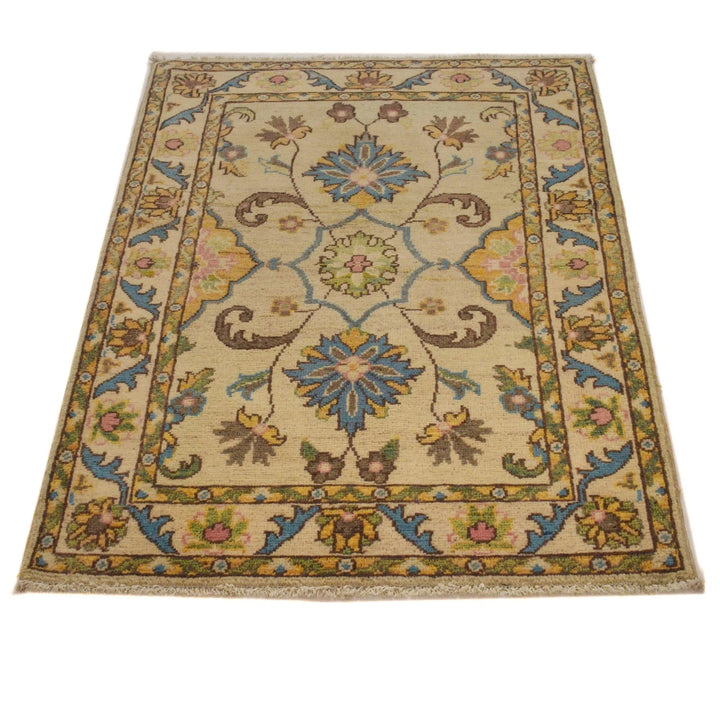 Beige Afghan Kazak Rug 2' 8" x 4' 2" Hand-Knotted | No. AL79780