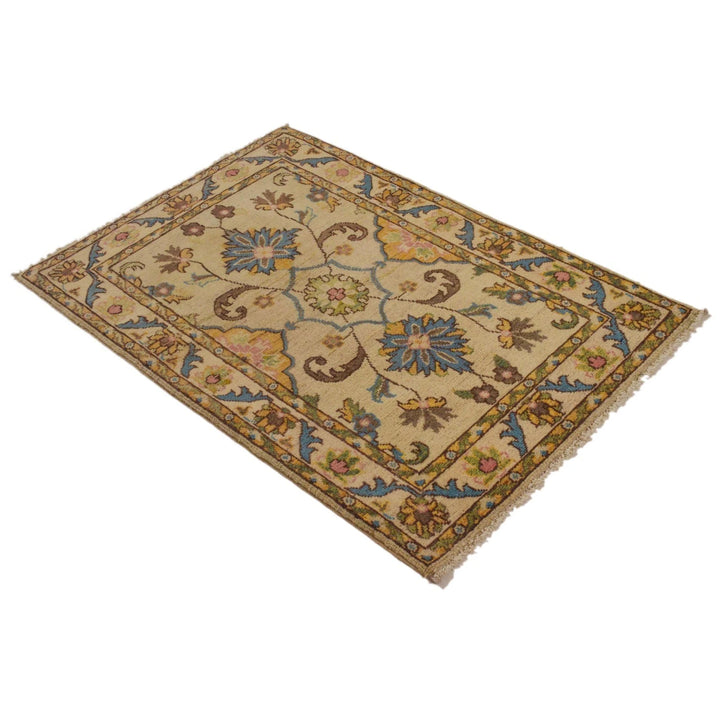 Beige Afghan Kazak Rug 2' 8" x 4' 2" Hand-Knotted | No. AL79780
