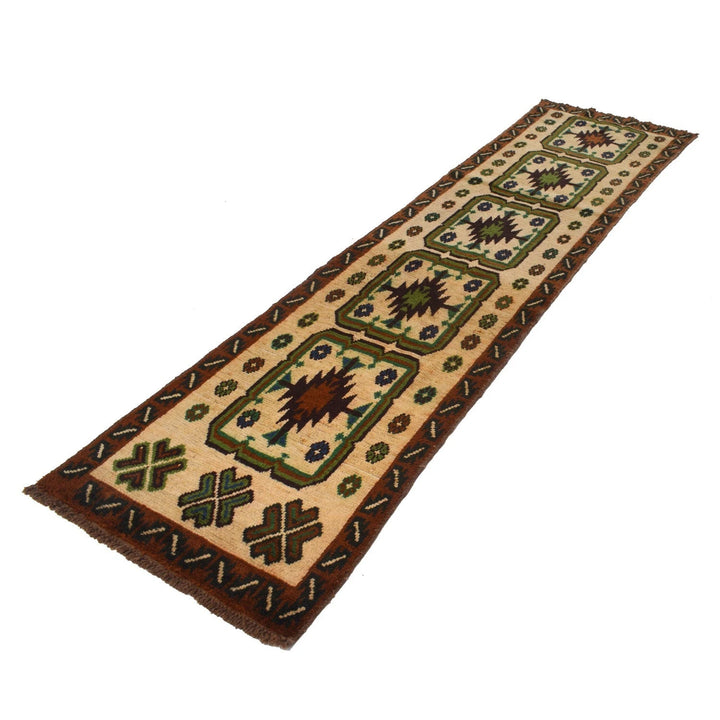Beige Afghan Baluchi Rug 2' 5" x 9' 6" Hand-Knotted | No. AL79787
