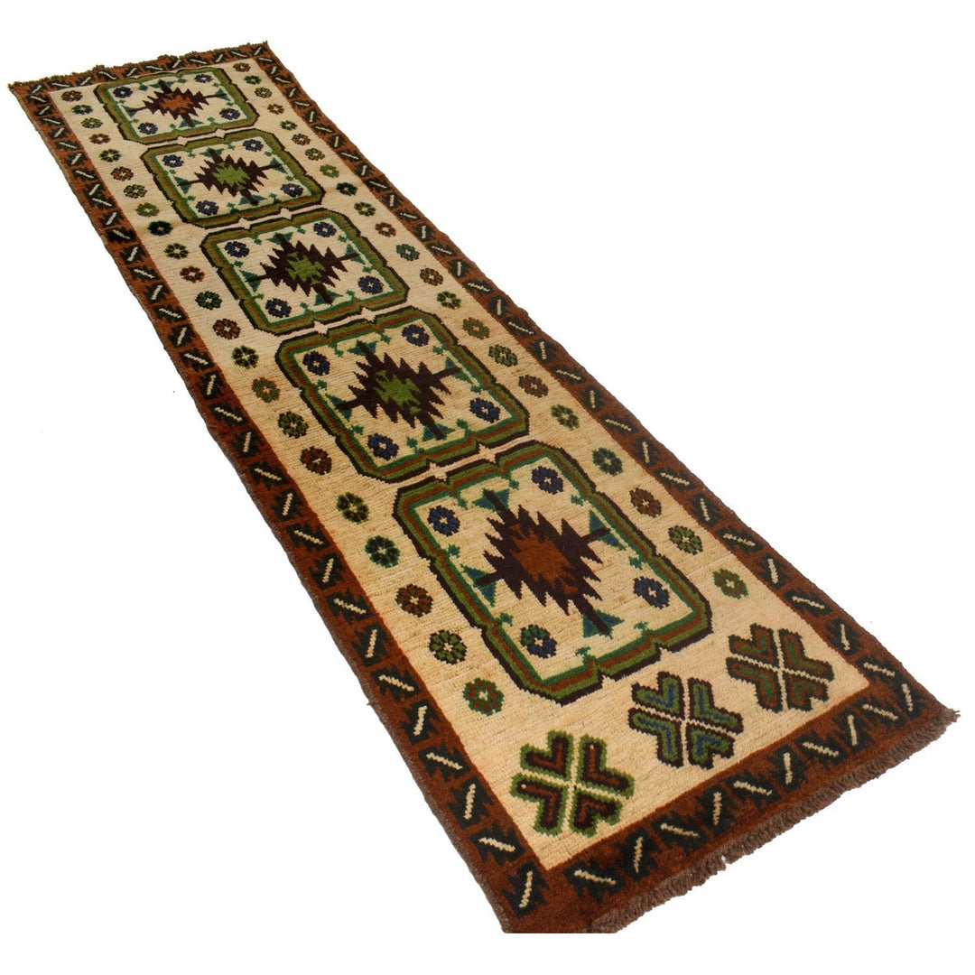 Beige Afghan Baluchi Rug 2' 5" x 9' 6" Hand-Knotted | No. AL79787