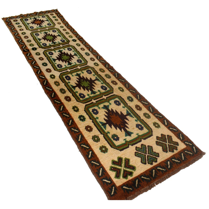 Beige Afghan Baluchi Rug 2' 5" x 9' 6" Hand-Knotted | No. AL79787