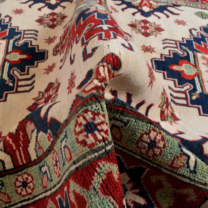 Beige Afghan Kazak Rug 4' 10" x 6' 9" Hand-Knotted | No. AL79800
