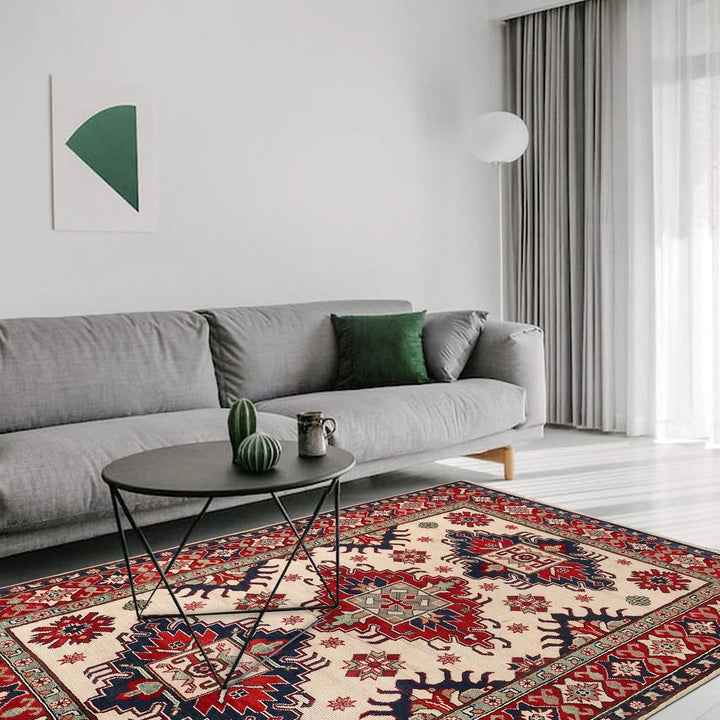 Beige Afghan Kazak Rug 4' 10" x 6' 9" Hand-Knotted | No. AL79800