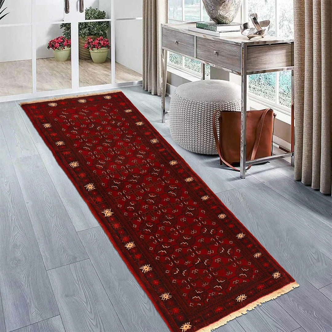 Red Afghan Bokhara Rug 2' 4" x 5' 8" Hand-Knotted | No. AL79813