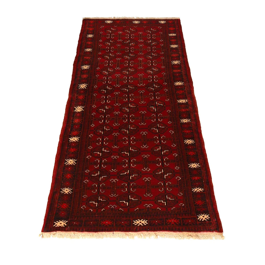 Red Afghan Bokhara Rug 2' 4" x 5' 8" Hand-Knotted | No. AL79813