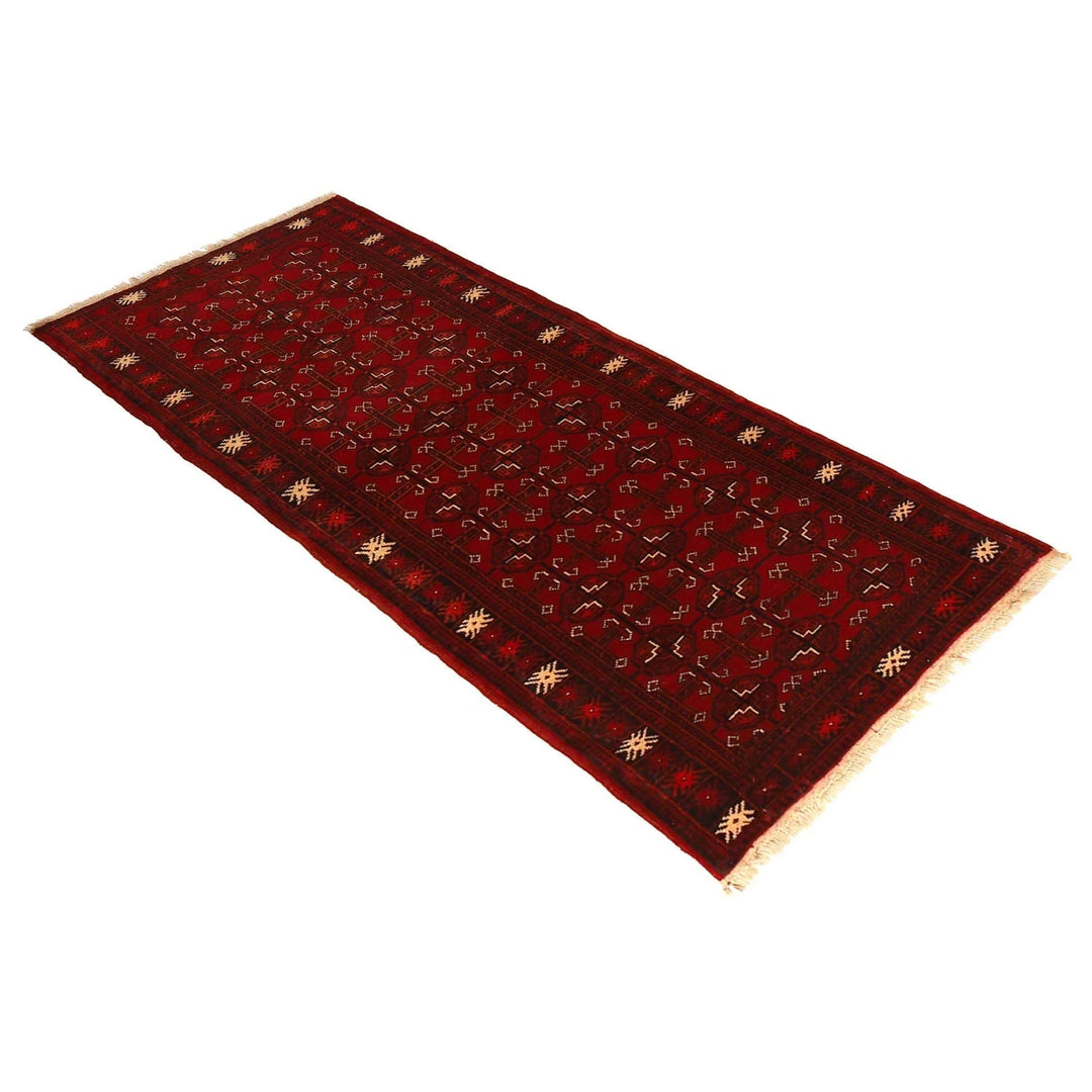 Red Afghan Bokhara Rug 2' 4" x 5' 8" Hand-Knotted | No. AL79813