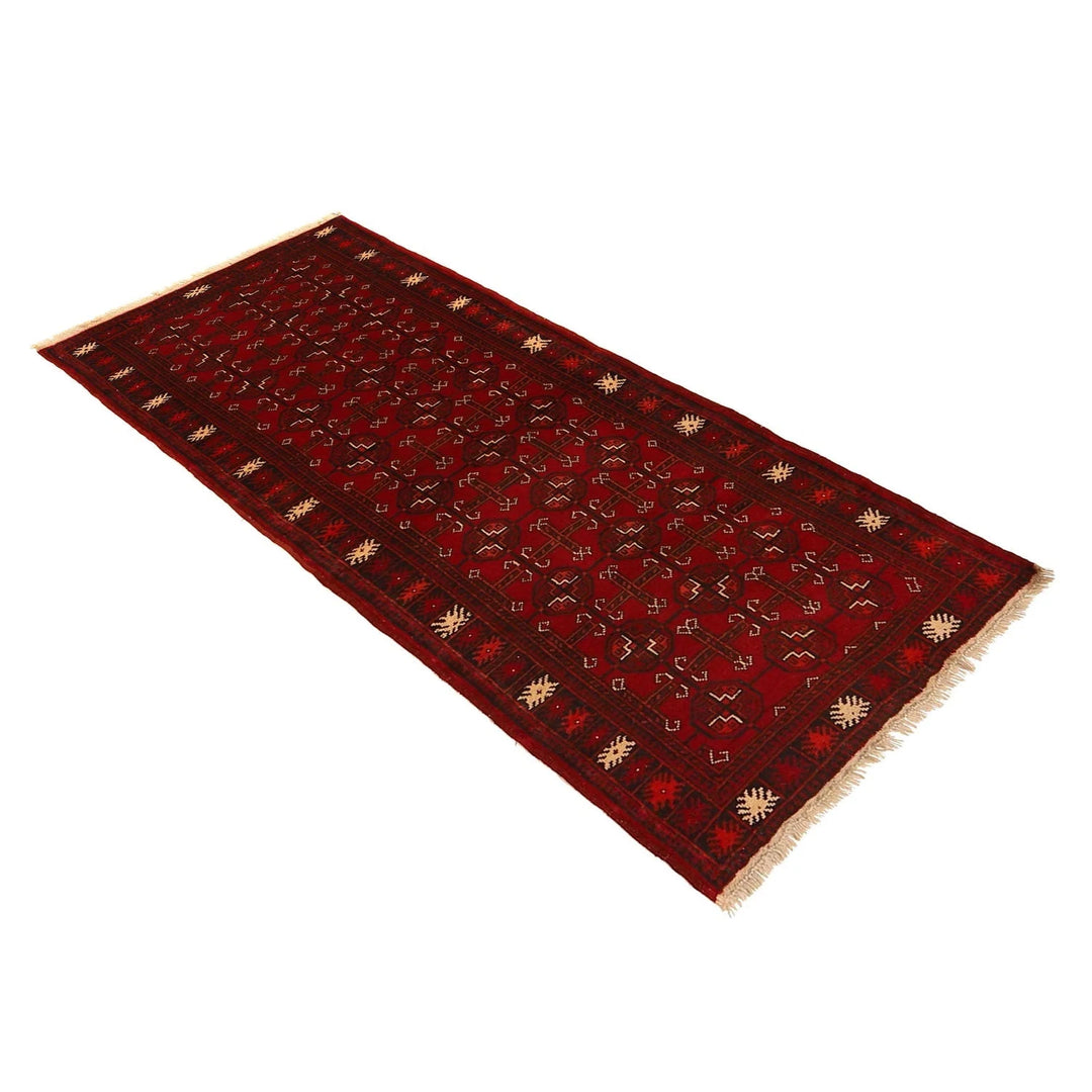 Red Afghan Bokhara Rug 2' 4" x 5' 8" Hand-Knotted | No. AL79813