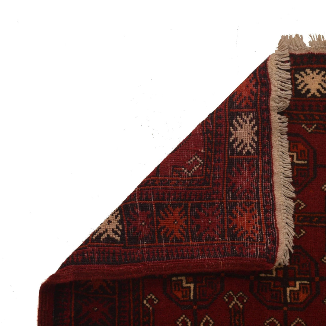 Red Afghan Bokhara Rug 2' 4" x 5' 8" Hand-Knotted | No. AL79813