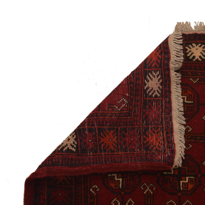 Red Afghan Bokhara Rug 2' 4" x 5' 8" Hand-Knotted | No. AL79813