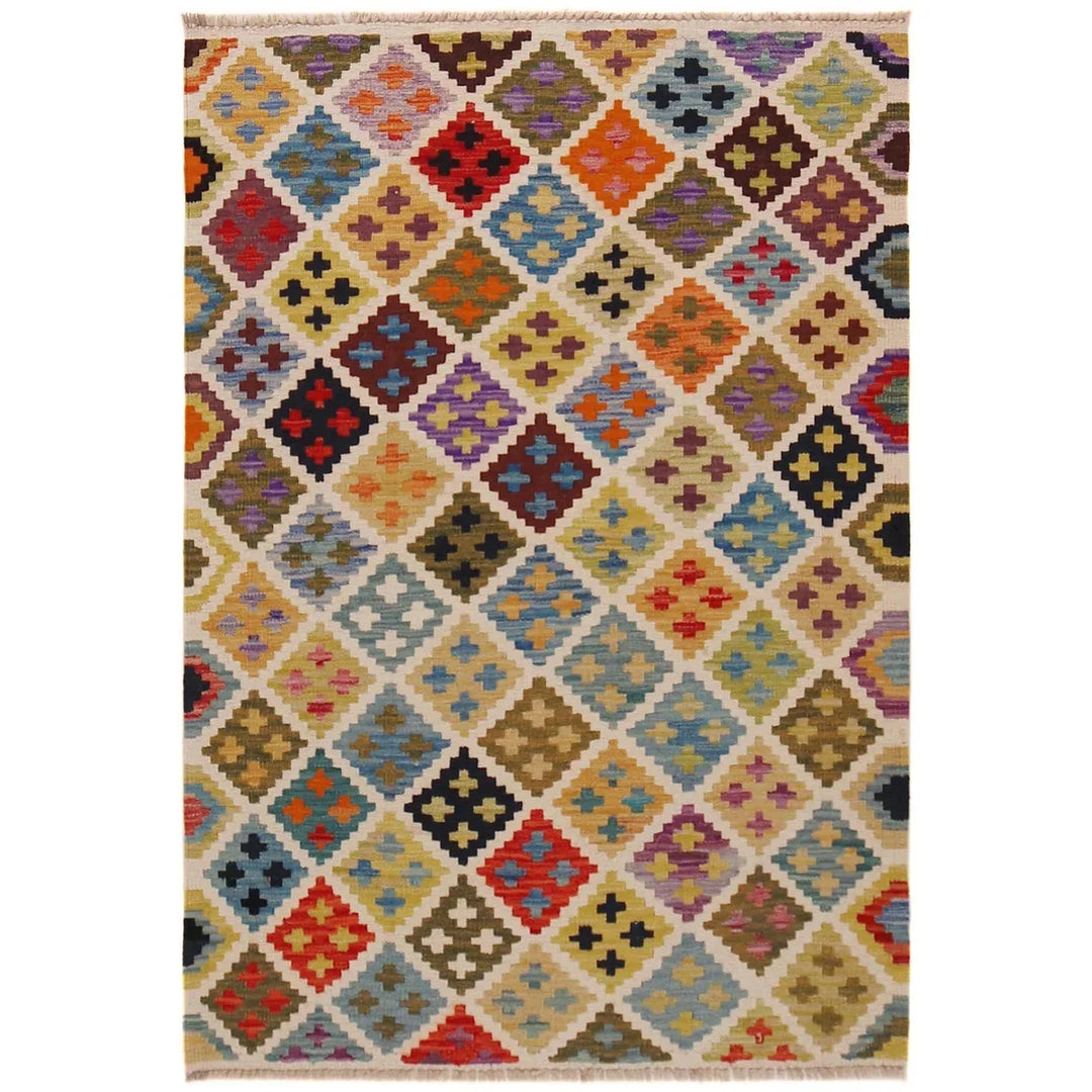 Afghan Kilim Rug 3' 4" x 4' 9" Flat-Weave | No. AL79817