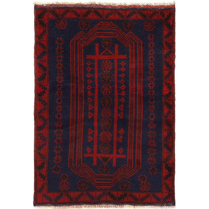 Navy Blue Afghan Baluchi Rug 2' 12" x 4' 2" Hand-Knotted | No. AL79837