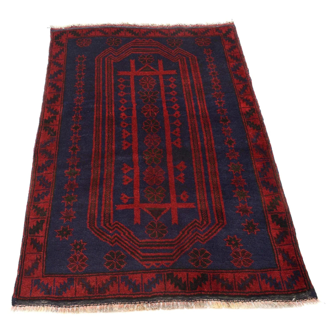 Navy Blue Afghan Baluchi Rug 2' 12" x 4' 2" Hand-Knotted | No. AL79837