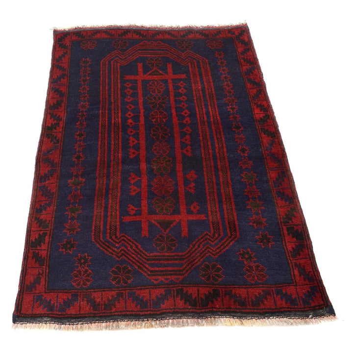 Navy Blue Afghan Baluchi Rug 2' 12" x 4' 2" Hand-Knotted | No. AL79837