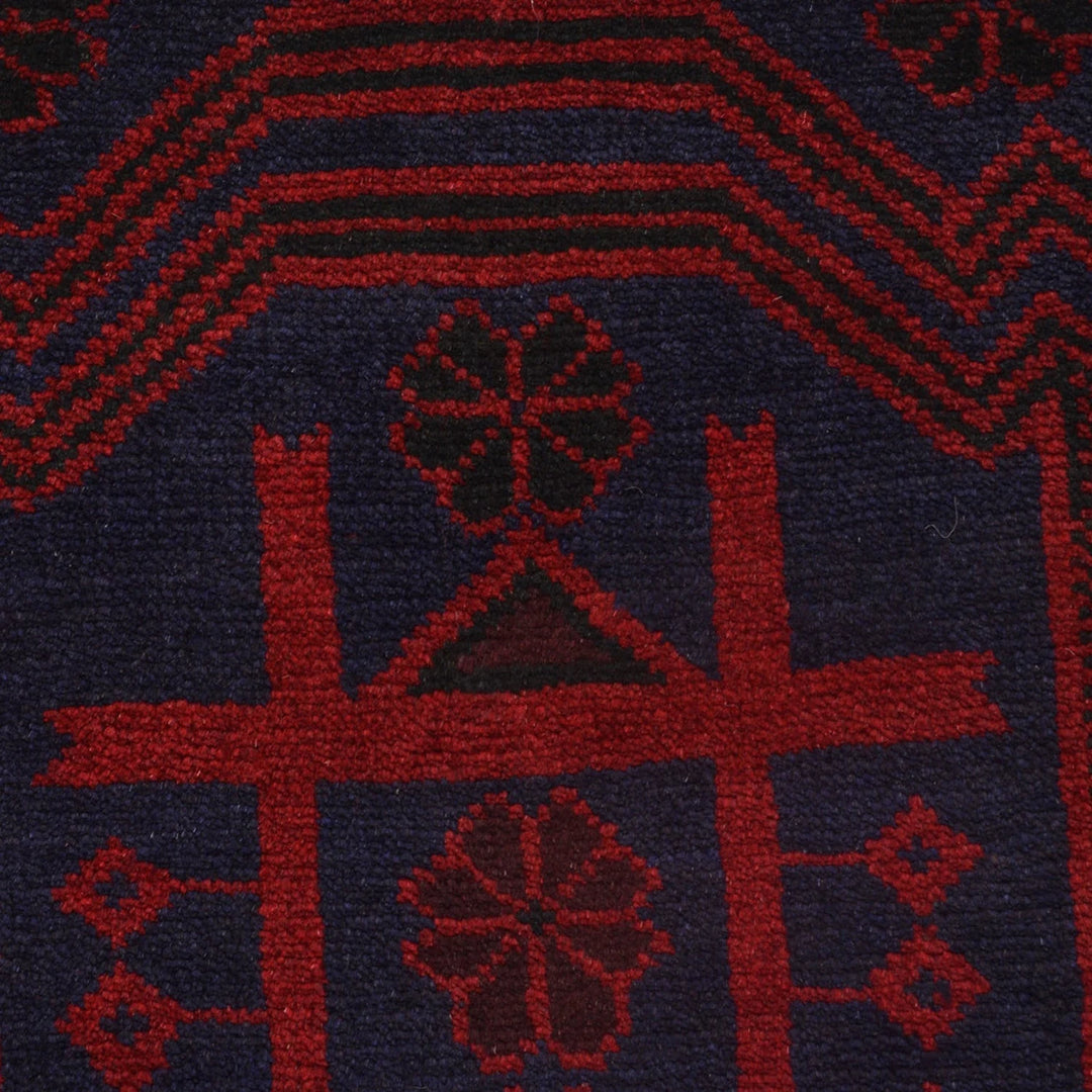 Navy Blue Afghan Baluchi Rug 2' 12" x 4' 2" Hand-Knotted | No. AL79837