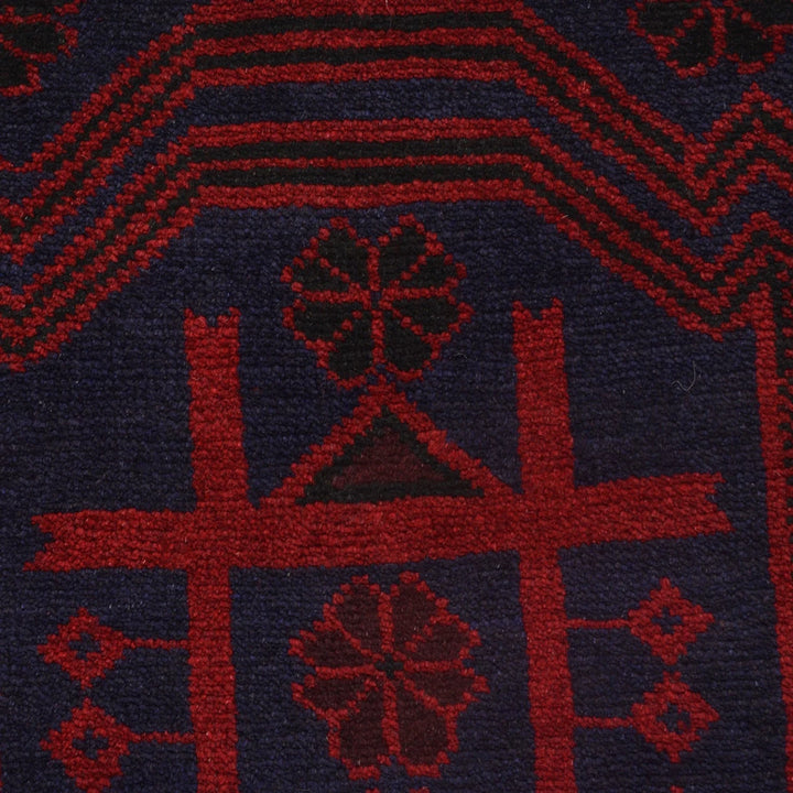 Navy Blue Afghan Baluchi Rug 2' 12" x 4' 2" Hand-Knotted | No. AL79837