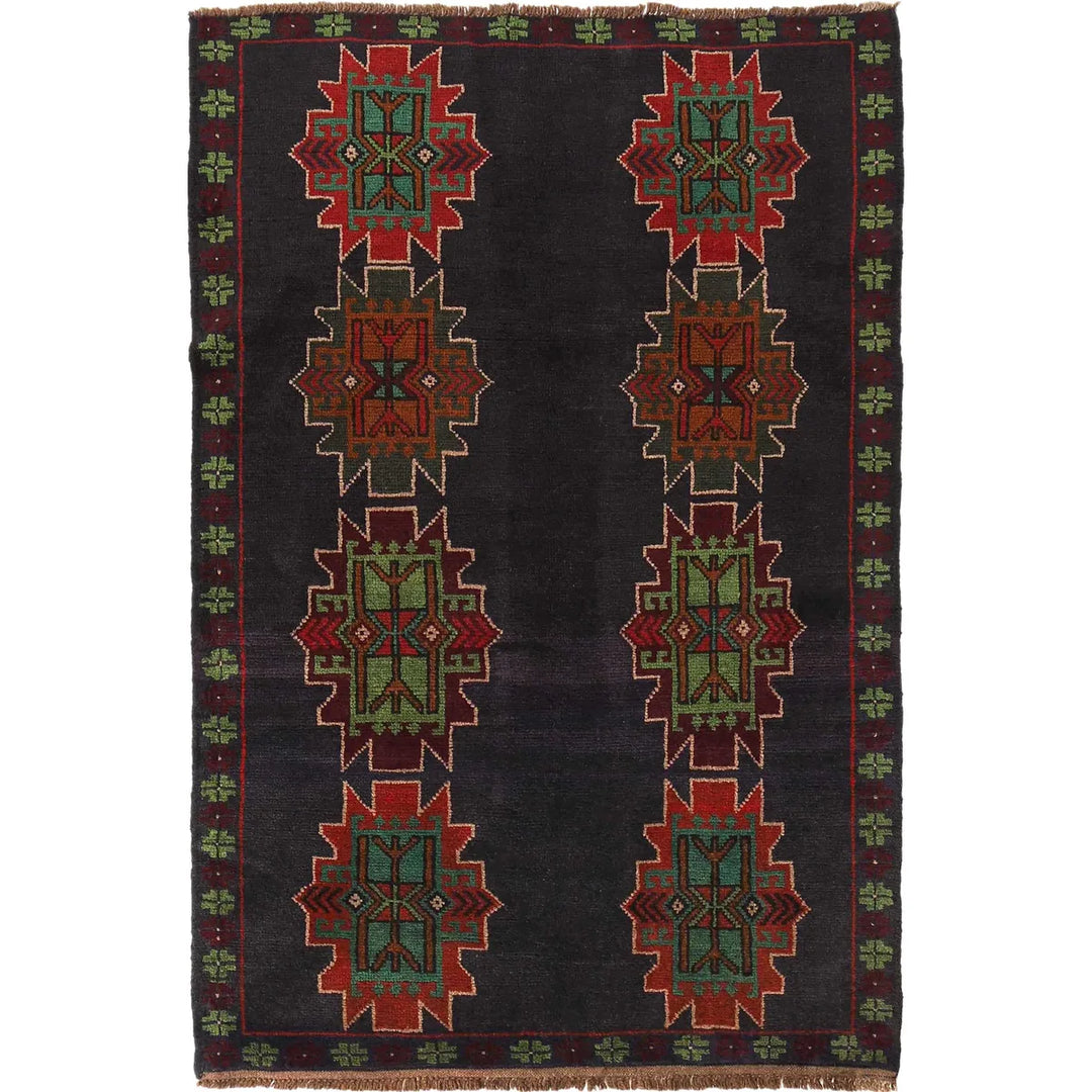 Dark Blue Afghan Baluchi Rug 4' 2" x 6' 5" Hand-Knotted | No. AL79844